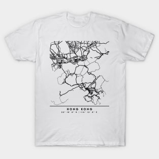 HONG KONG CHINA BLACK CITY STREET MAP ART T-Shirt